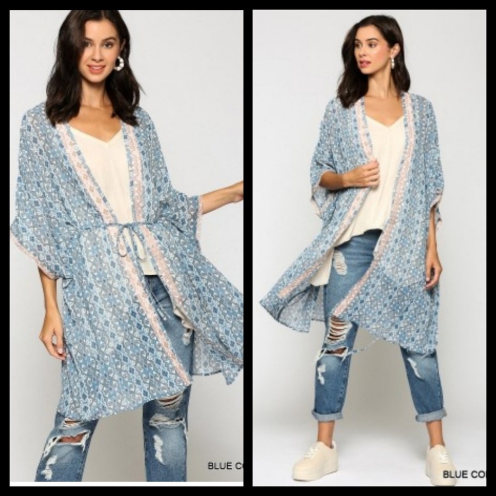 SUMMER!!! Ethnic Print Kimono with Waist Tie!
